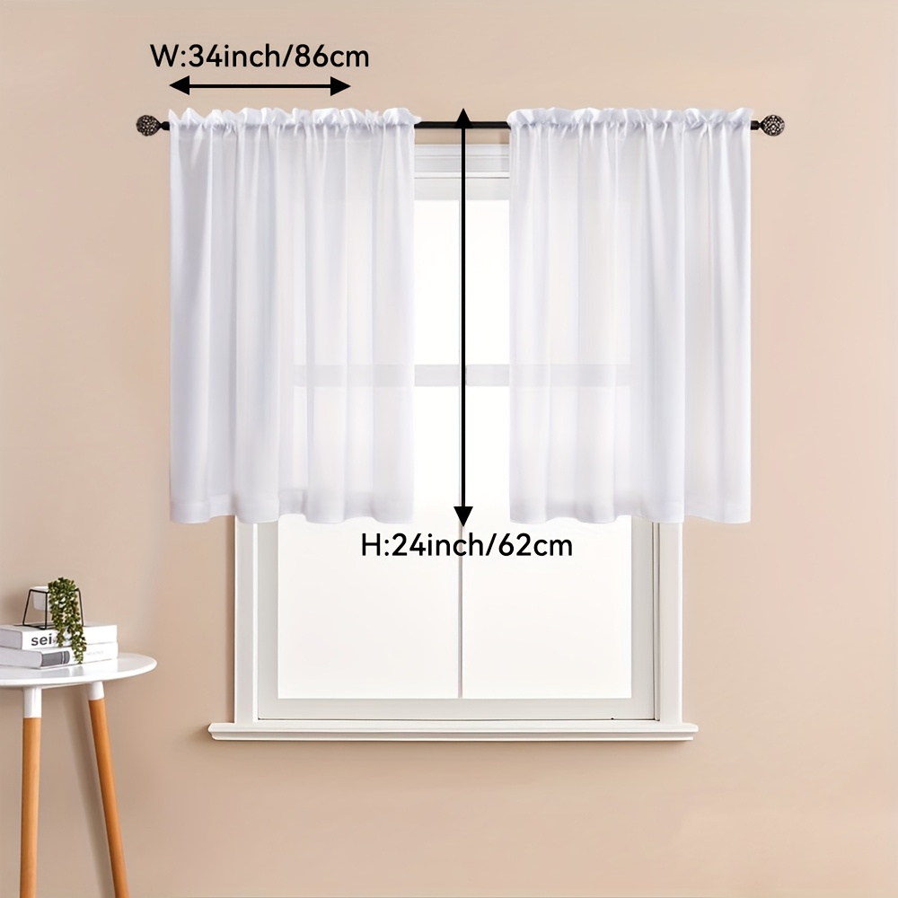 Image of 2pcs Mordern White Short Semi Sheer Curtains For Kitchen Window Small Tulle Drapes For Living Room Solid Color Chiffon Curtain For Bedroom Window Home Decor Rod Pocket Drape