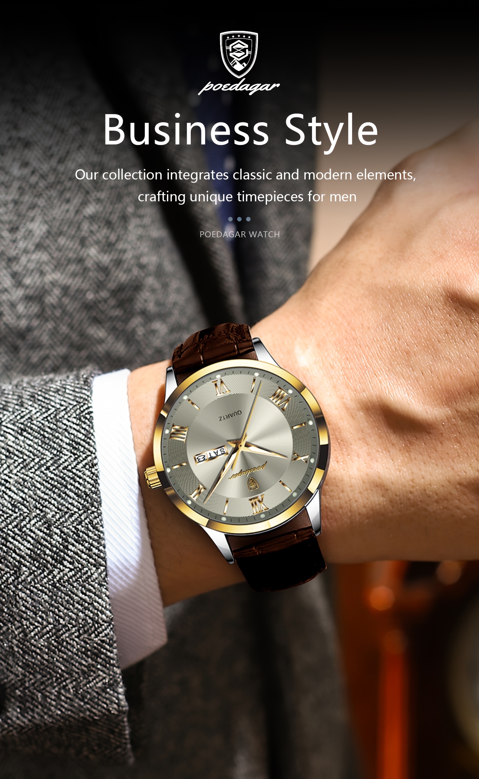 Luxe Zakelijk Herenhorloge met Lichtgevende Waterdichte Kalender, Casual Quartz Herenpolshorloge