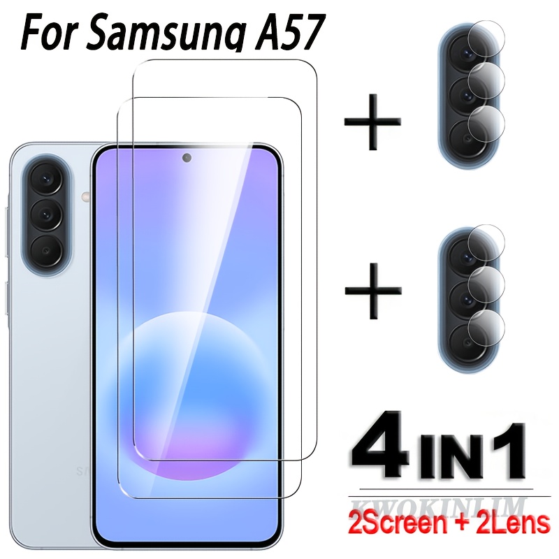 TEMU Protector de pantalla de cristal 4 en 1 completamente transparente para for Samsung A57, película de cristal templado para lente de cámara del