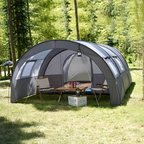 1pc tienda de campaña tipo , camping 1 habitación 2 salas de estar extra para grupos de viaje familiares de 8 , tienda portátil engrosada a prueba y sol