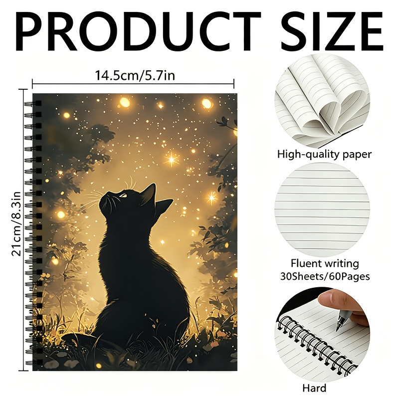 TEMU A Stunning Spiral-bound Notebook Featuring Cats And Flowers; A Lined Journal With (60 Pages)-an Ideal Christmas Or Halloween Gift For Fans And ,