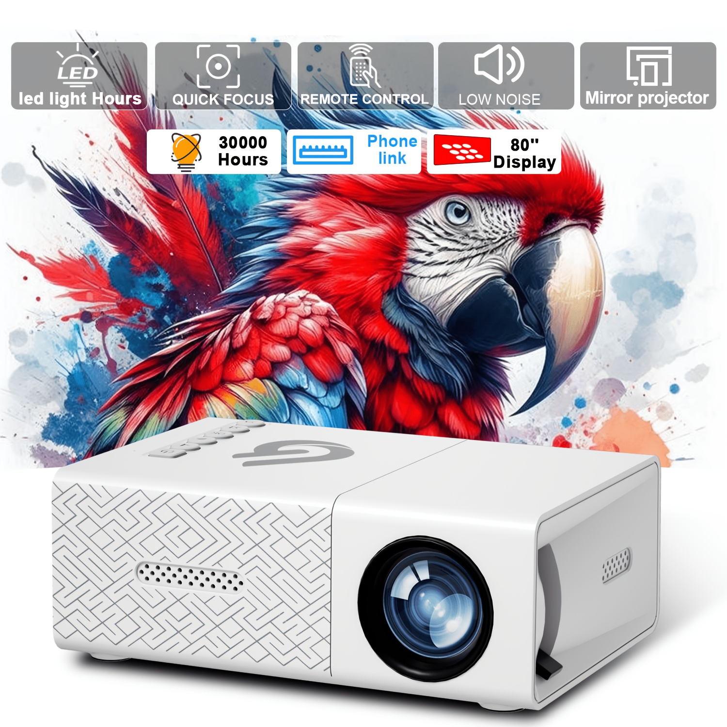 Portable Video Projector, Home Theater Projector, Mini Travel Projector, Supports Mobile Screen Mirroring, Compatible with IOS Devices, TV Sticks, USB Drives, Laptops, And More.