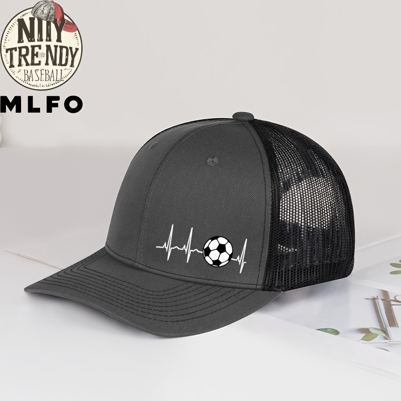 TEMU Casquette de unisexe avec imprimé de de cœur de soccer, dos en respirante, casquette de baseball réglable, casquette de papa à bord incurvé avec