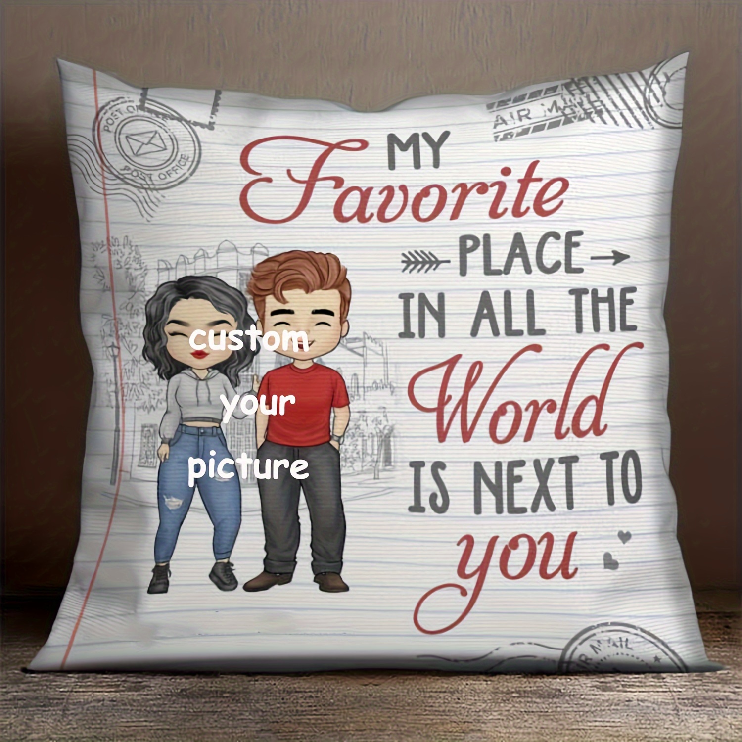 

1pc, Short Plush Decor Single Sided Printing 18x18 Inch My Favorite Place Is Next To You Gift For Couples Personalized Pillow Decor (no Pillow Core)