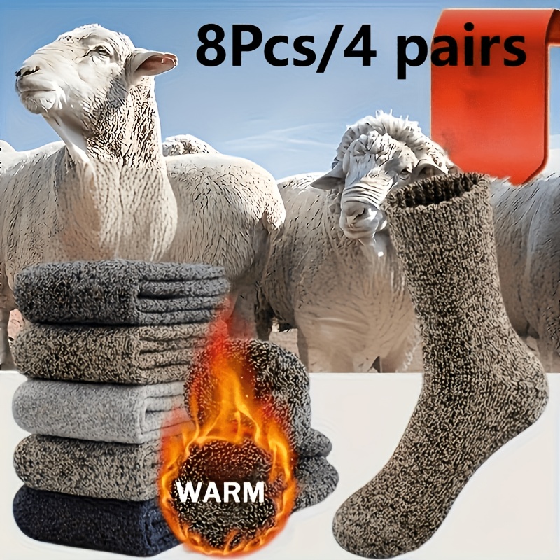 TEMU 8pcs/4 Pairs Of Men's And Women's Thick Autumn And Winter Socks In Random Colors - Soft, Comfortable, Warm, And Cold Resistant Solid Color Mid