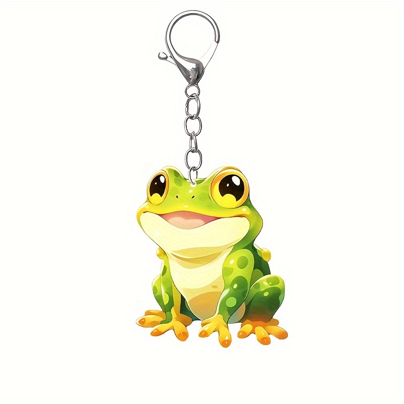 2Pcs Frog Keychain Cute Green Frog Cartootn Keyring Acrylic Animal
