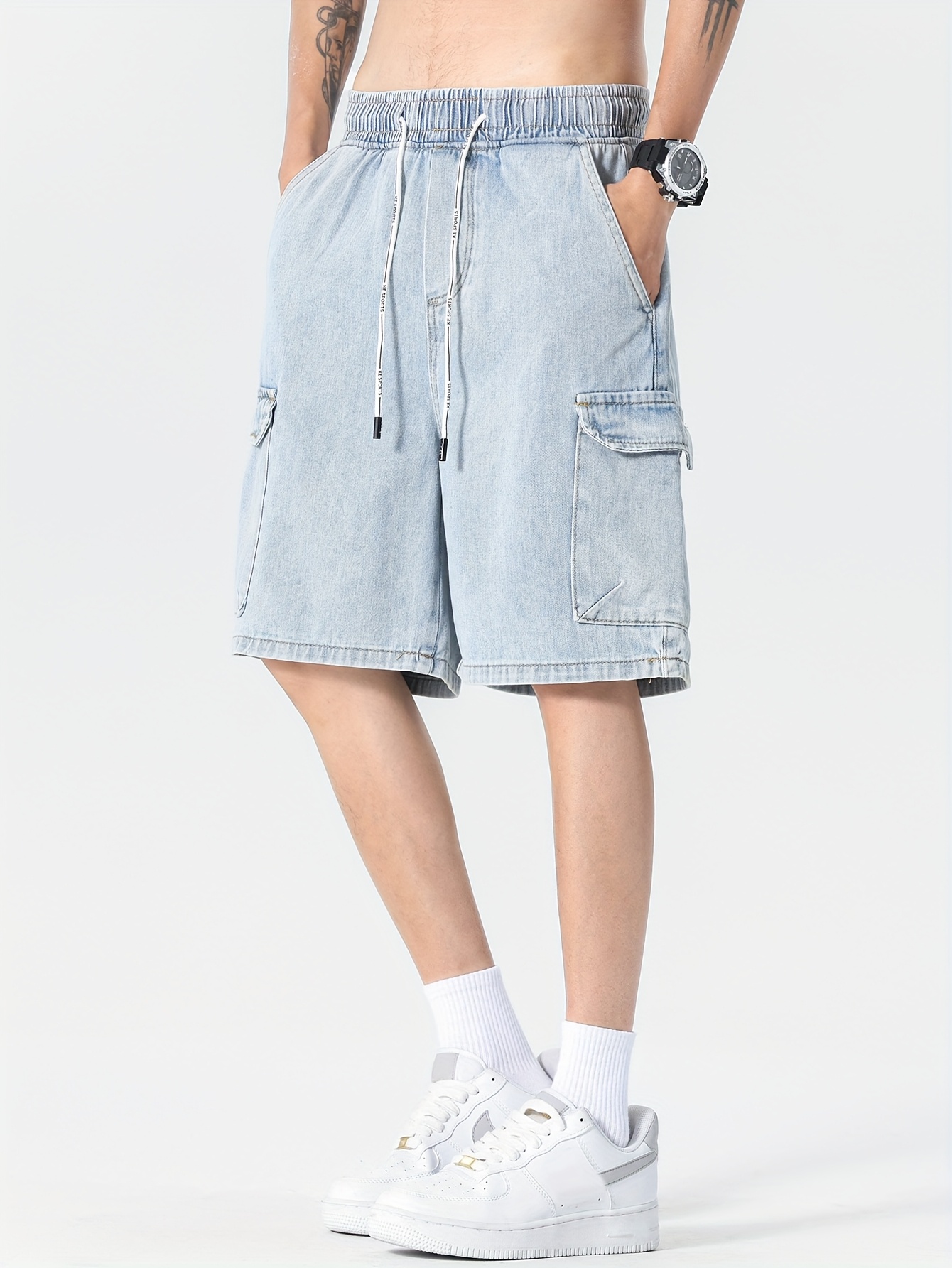 men's lightweight denim cargo shorts multiple pockets summer