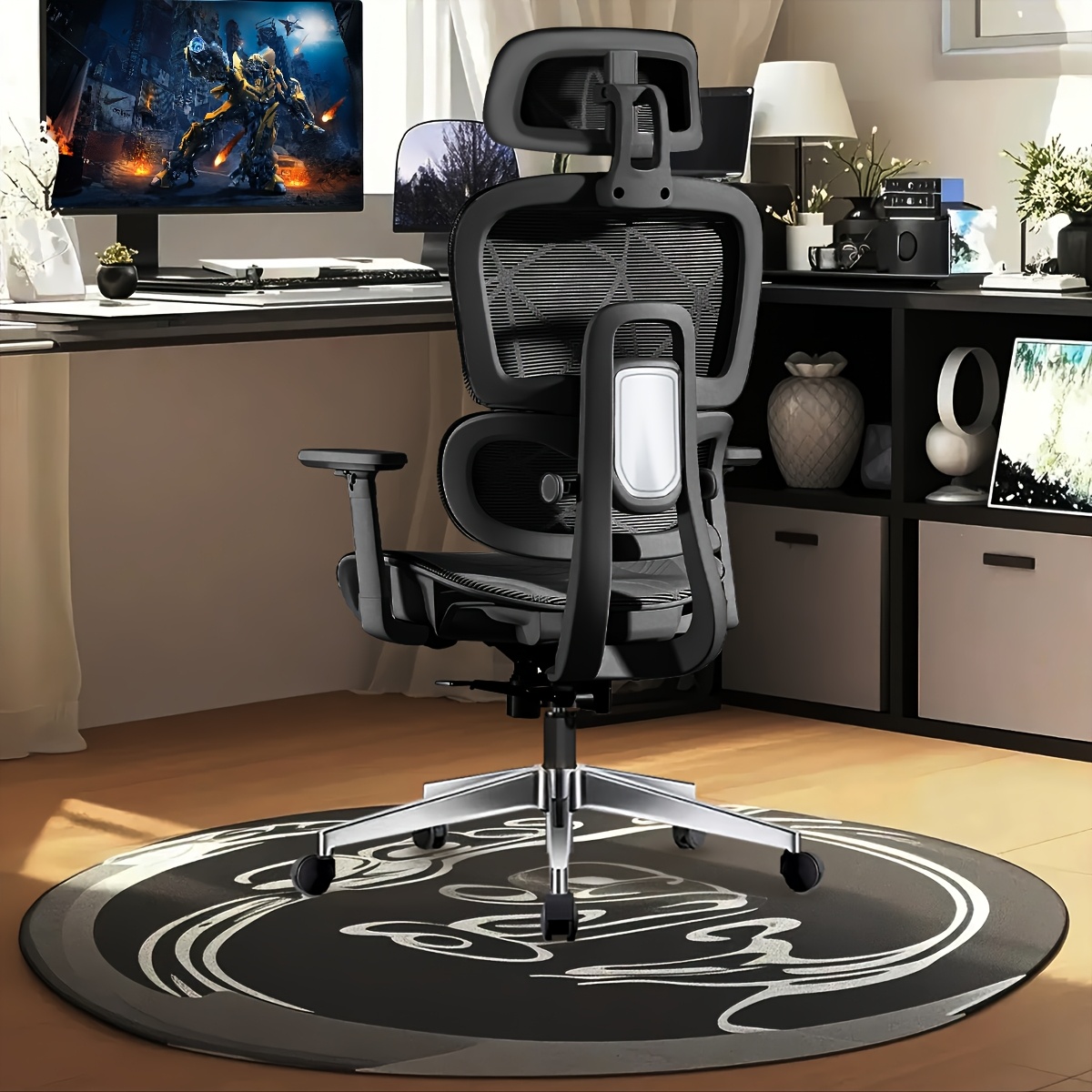Ergonomic Chair For Home Office, Featuring A High Back Mesh Design, Adjustable Lumbar Support, Headrest, And 3d Armrests