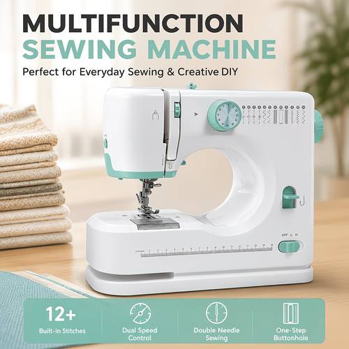 beginner entry sewing machine automatic threading with light sewing machine adjustable with reverse mini sewing machine multifunctional electric sewing machine for home and dorm 12 stitches version