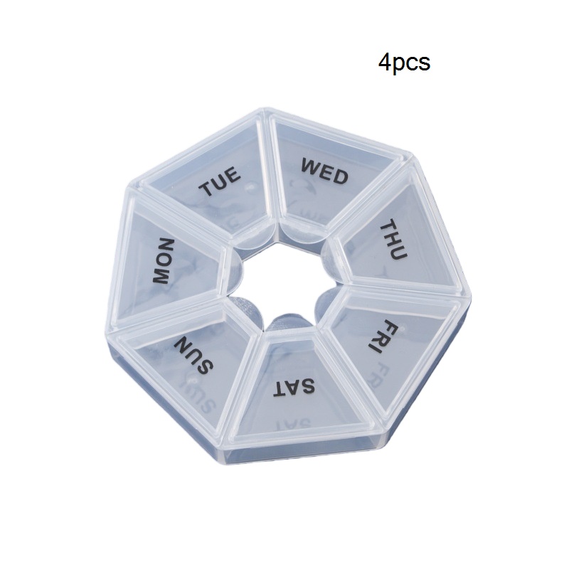 2-4pcs Weekly 7-day Round -compartment Portable Small Pill Organizer Box