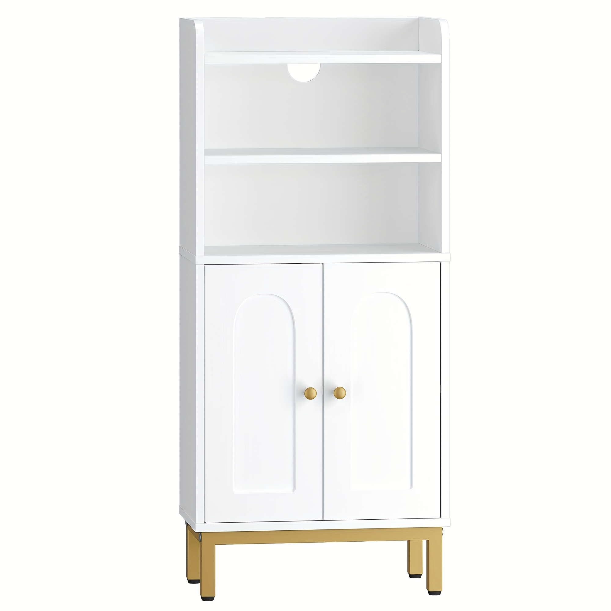 E-shop Freistehendes Badezimmerschrank mit 2 offenen Fächern, 2 Türen und verstellbaren Regalen – 20 x 37 x 83 cm