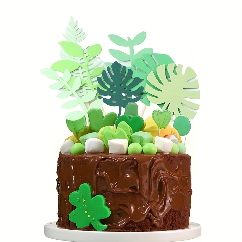 Lot de 23 décorations de gâteau hawaïennes avec feuilles de palmier, fleurs d'hibiscus et boules pour hawaïen, Aloha, jungle, été, mariage, anniversaire (bleu