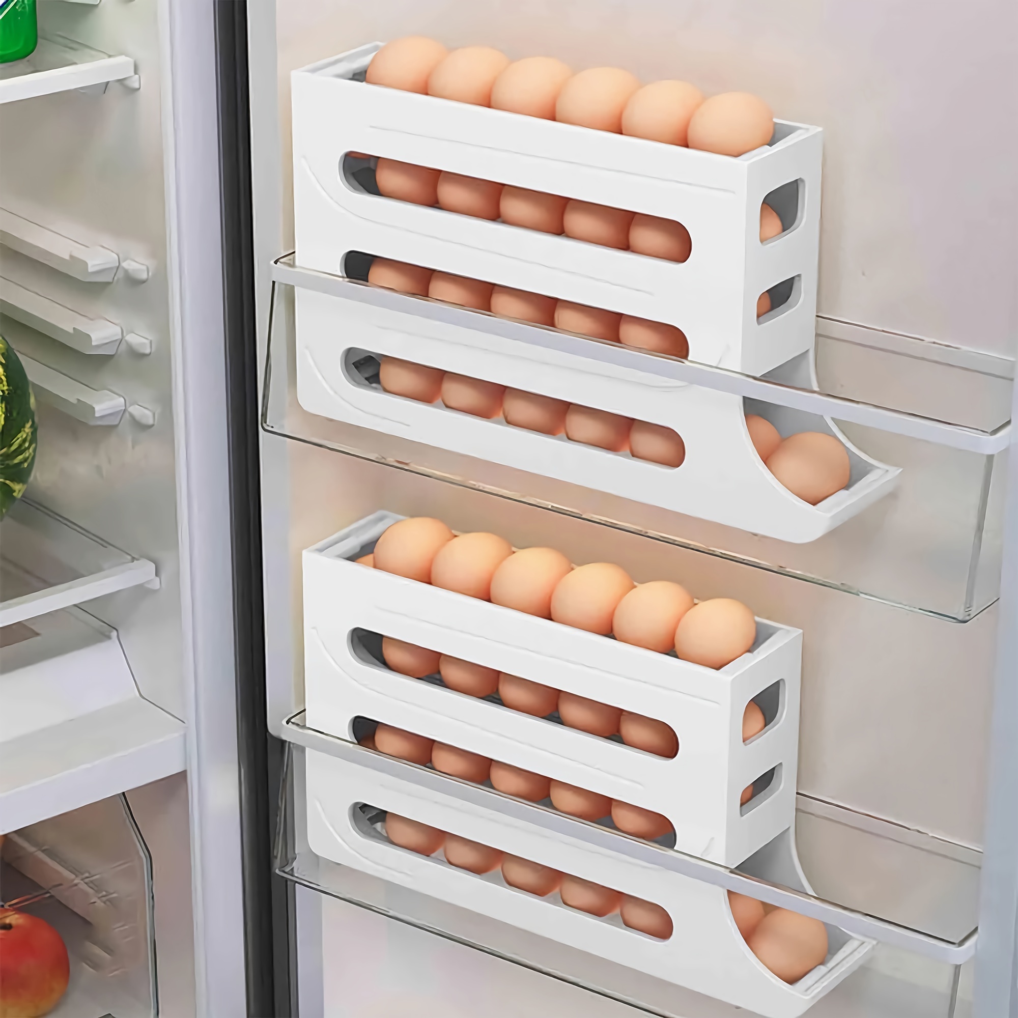 Automatic Egg Roll Rack Space-saving Refrigerator Side Door Egg Rack_voghion.com