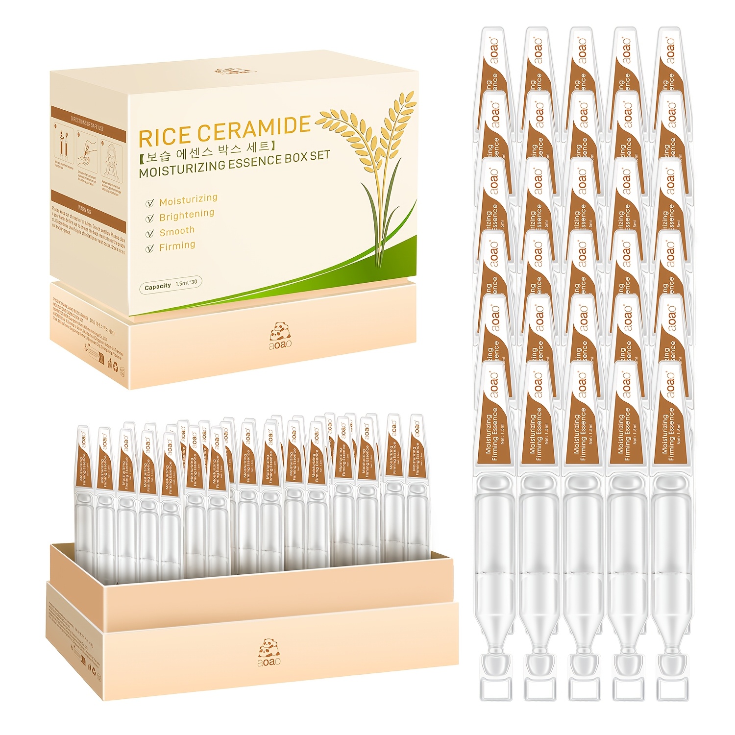 Image of 1.5ml*30 Vials Rice Single-use Containing Ceramide, Collagen, And Niacinamide Deep Moisturizing Firming Brightening Skincare Portable Travel Essential Gift Box