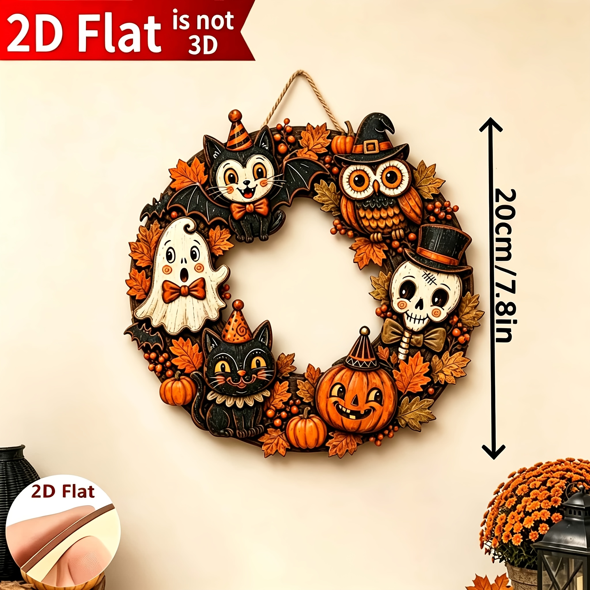 TEMU 2d Flat, 2d Flat Wooden Vintage Halloween Door Hanger, , Black Cat,, Pumpkin Wreath Welcome Sign, Fall Front Door Decoration, 2d Flat