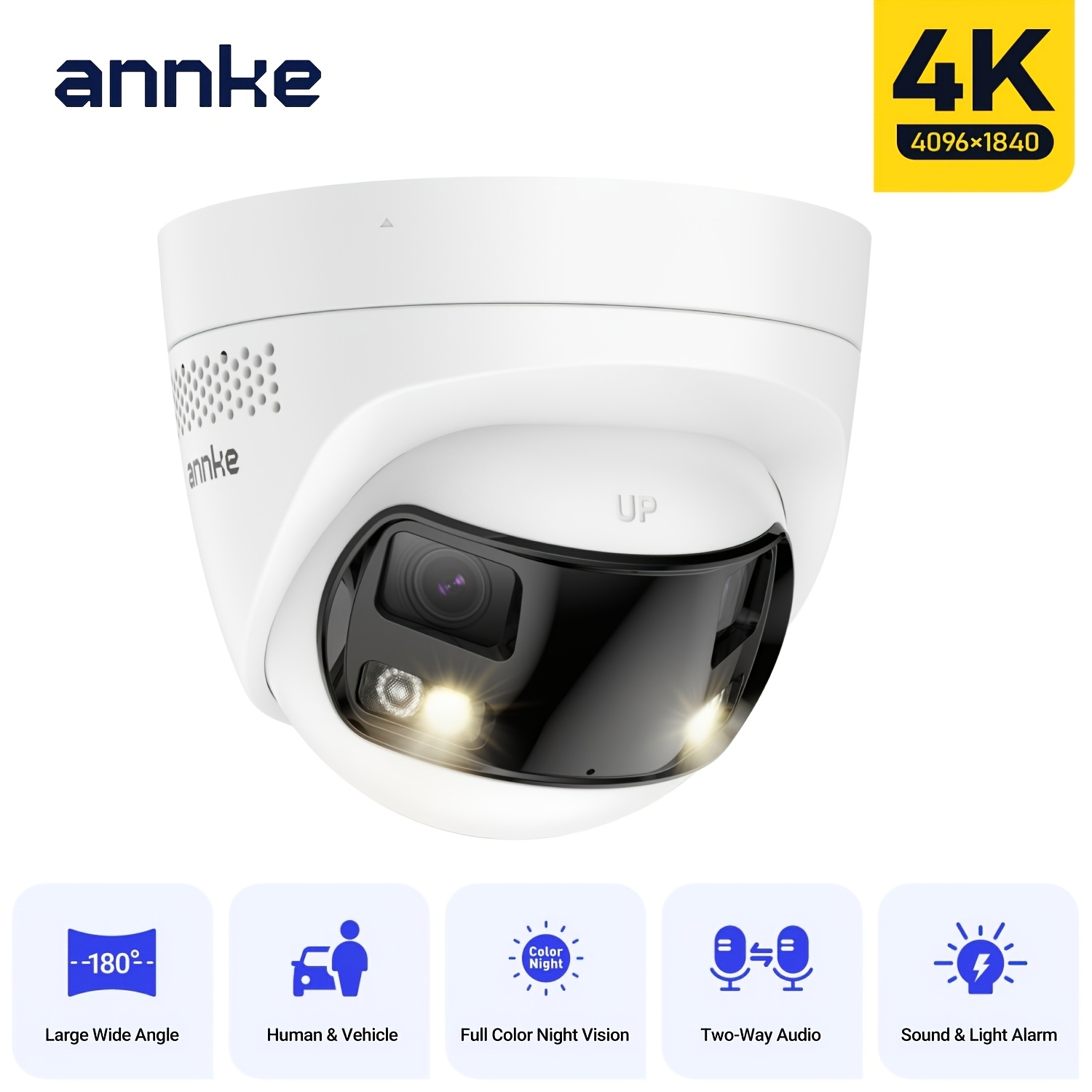 Annke 4k 8mp Poe Security Camera, 180° , Human And Vehicle Detection, Color Night Vision, Audio, Sound And Light Warning