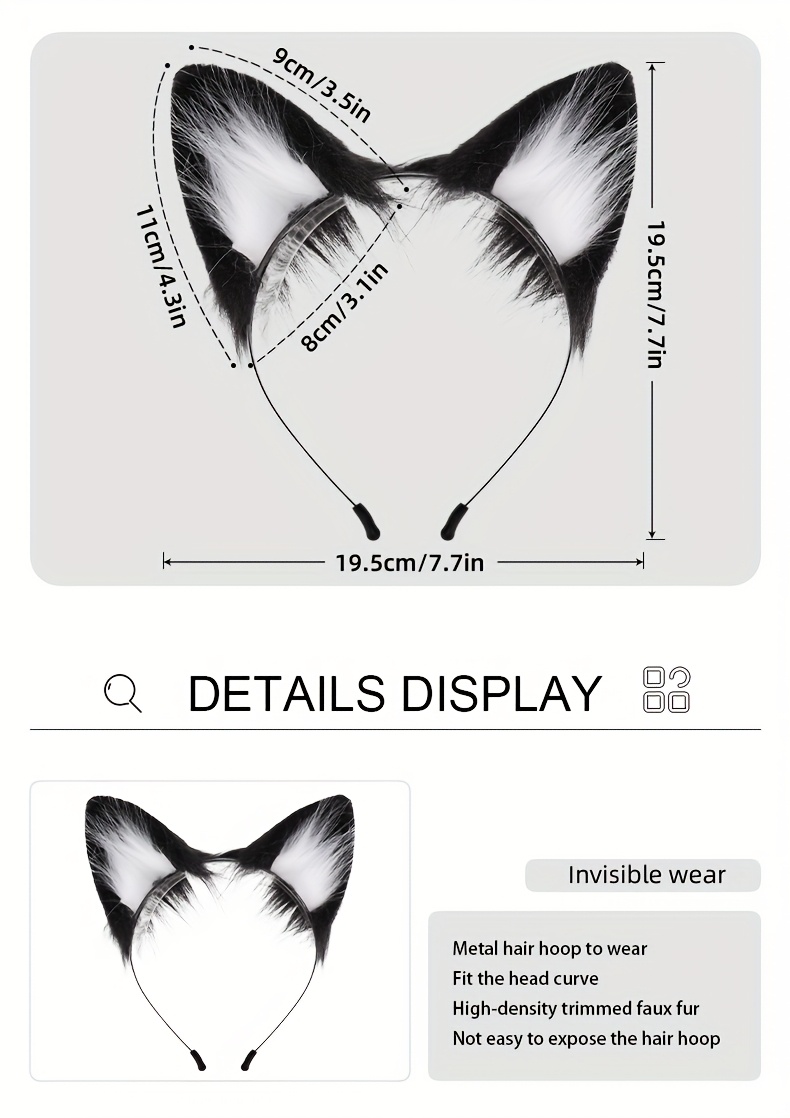 1pc 시뮬레이션 동물 귀 헤어밴드 귀여운 플러시狐 헤어 액세서리 코스프레 고양이 귀 헤드피스 할로윈 늑대 - Temu Republic  of Korea, image size:790x1118