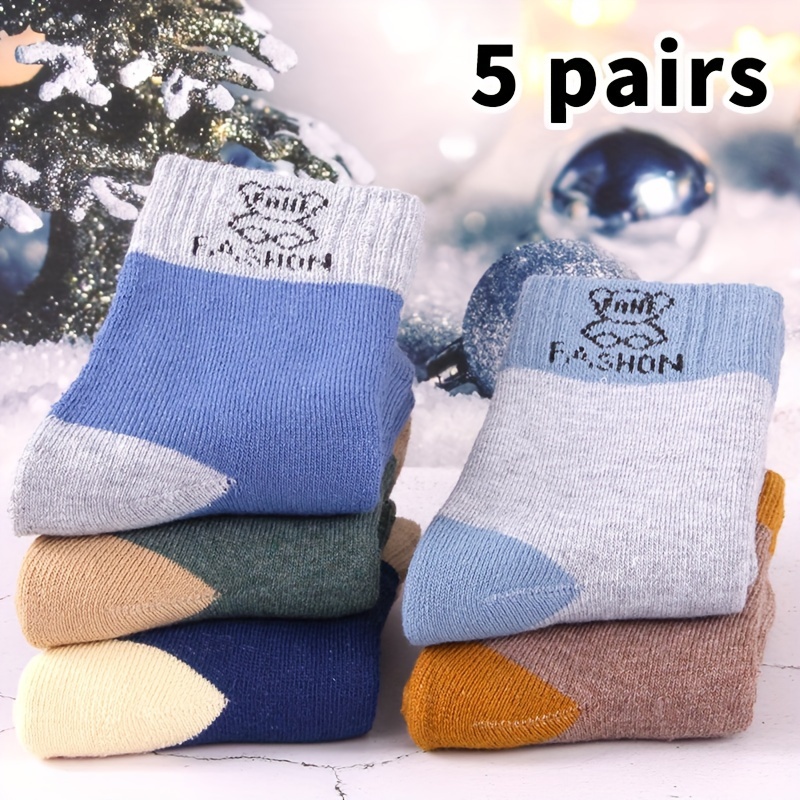 Image of 5 Pairs Thickened And Fleece-lined Socks For Kids, Autumn And Winter Boys' Thermal Socks, Winter Polar Fleece Floor Socks