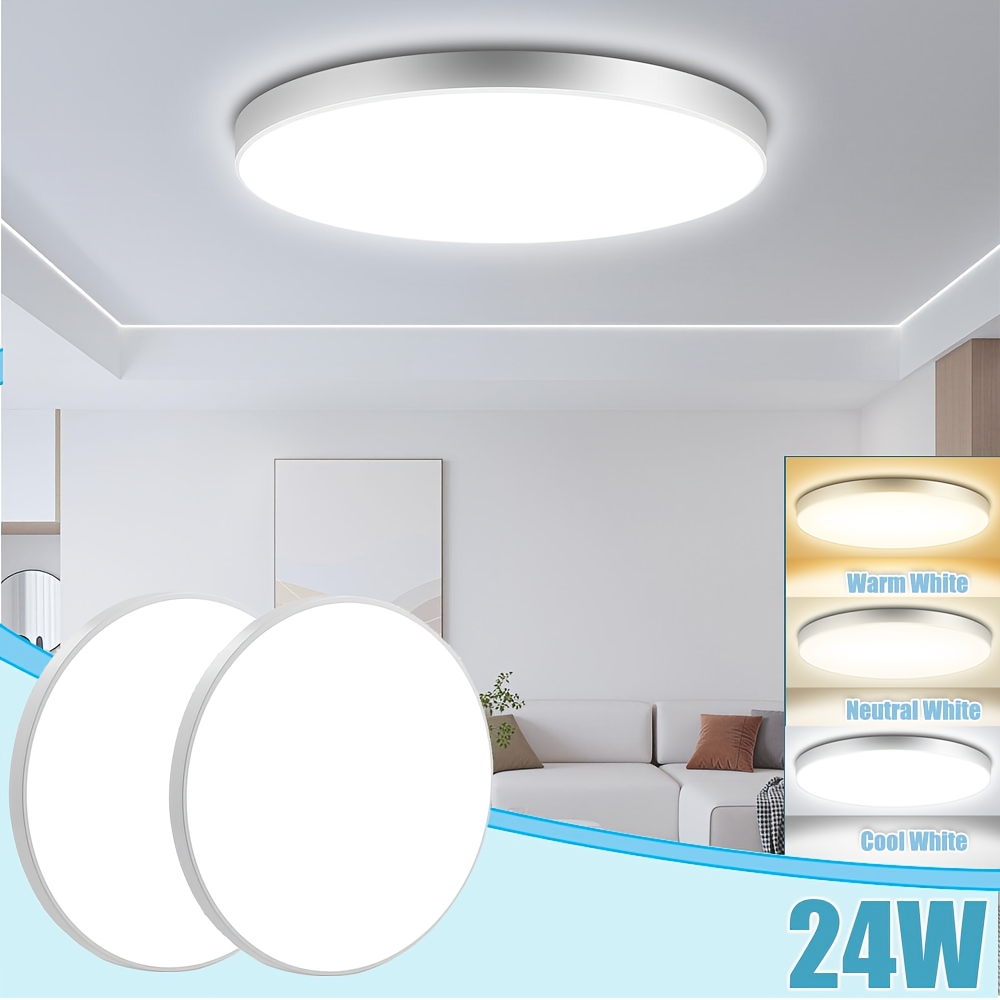 TEMU 2 stuks 24W LED Plafondlampen, 26cm Moderne Ronde Plafondlampen Koel Wit/Neutraal Wit/Warm Wit als Optie, Sfeerverlichting, Minimalistische