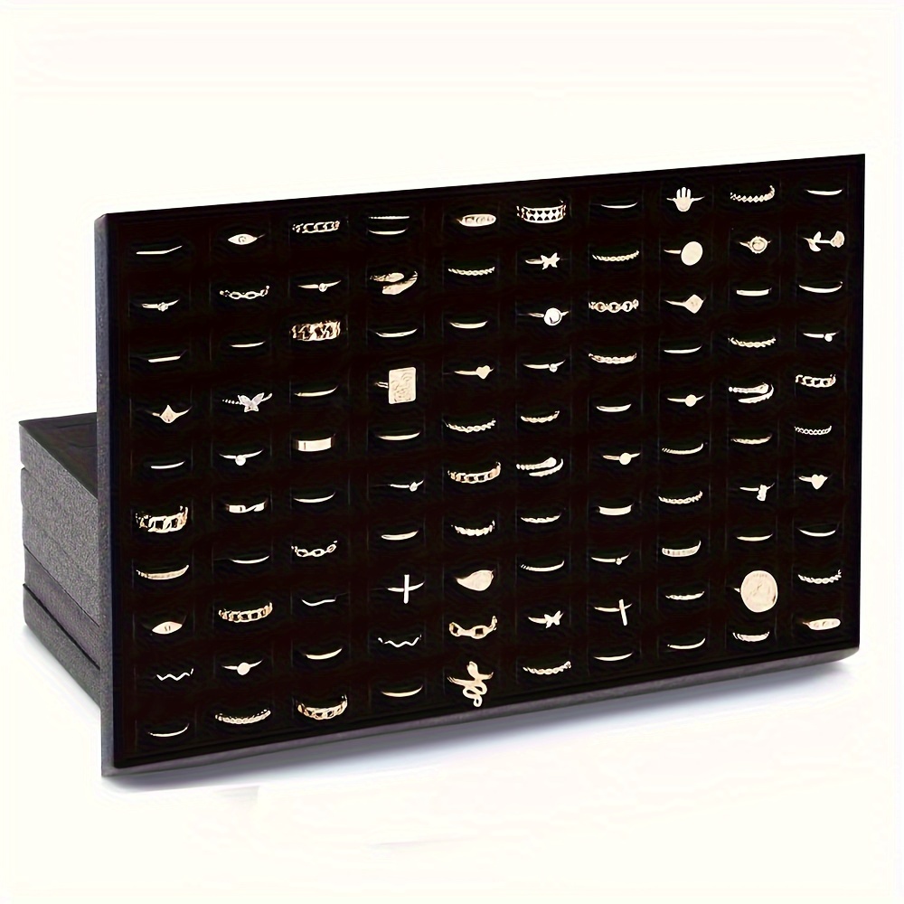 

1pc/3pcs Black Velvet 100-slot Ring Foam Holder, Jewelry Storage Display Rack, Suitable For For Retail Stores, Boutique