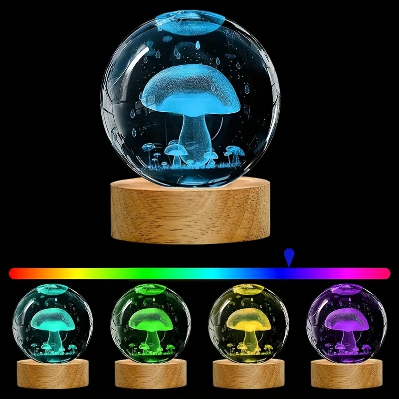 1 36 3d mushroom crystal glass ball led night light - Temu