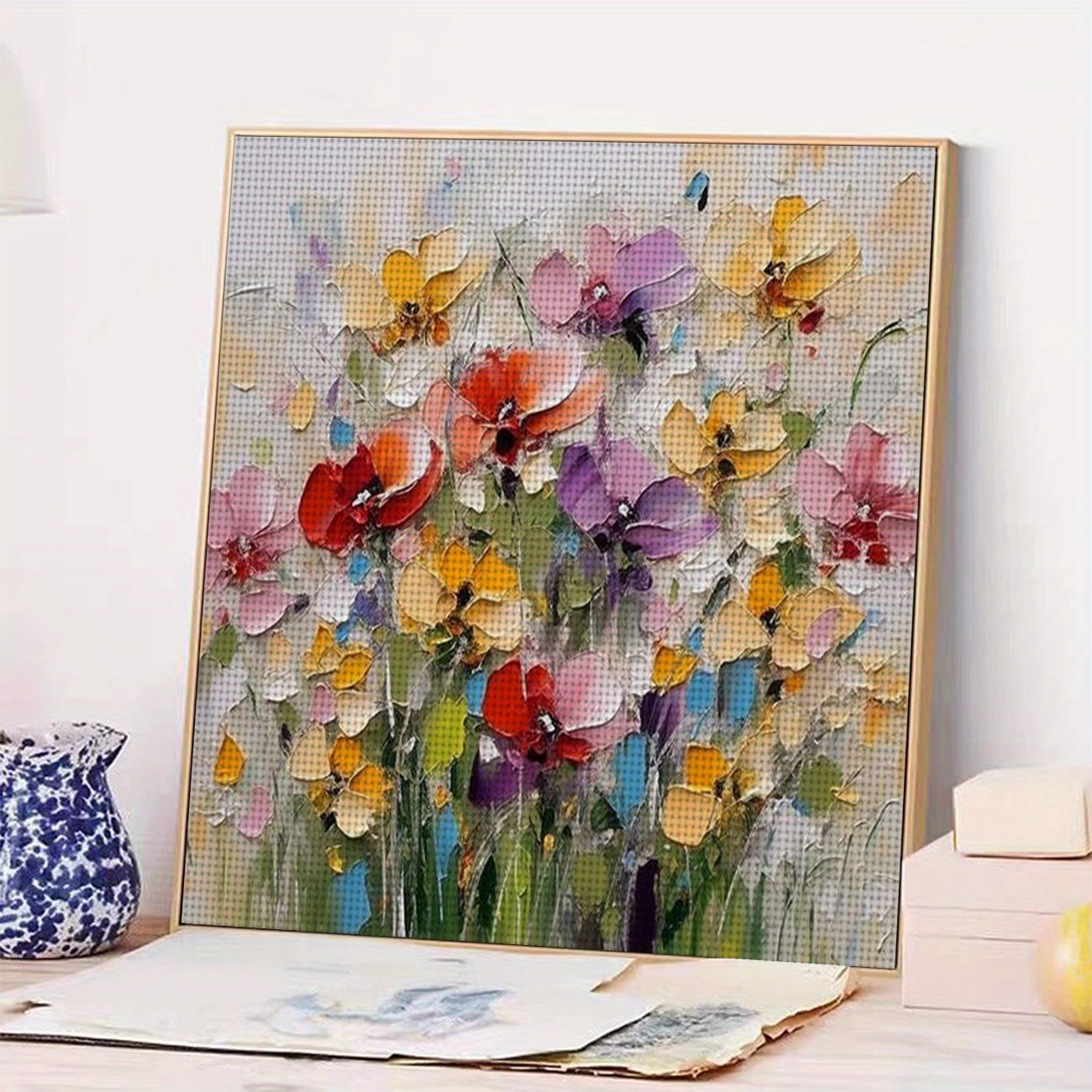 Floral Oil Painting Design Cross-Stitch Kit, Perfect for Beginners
