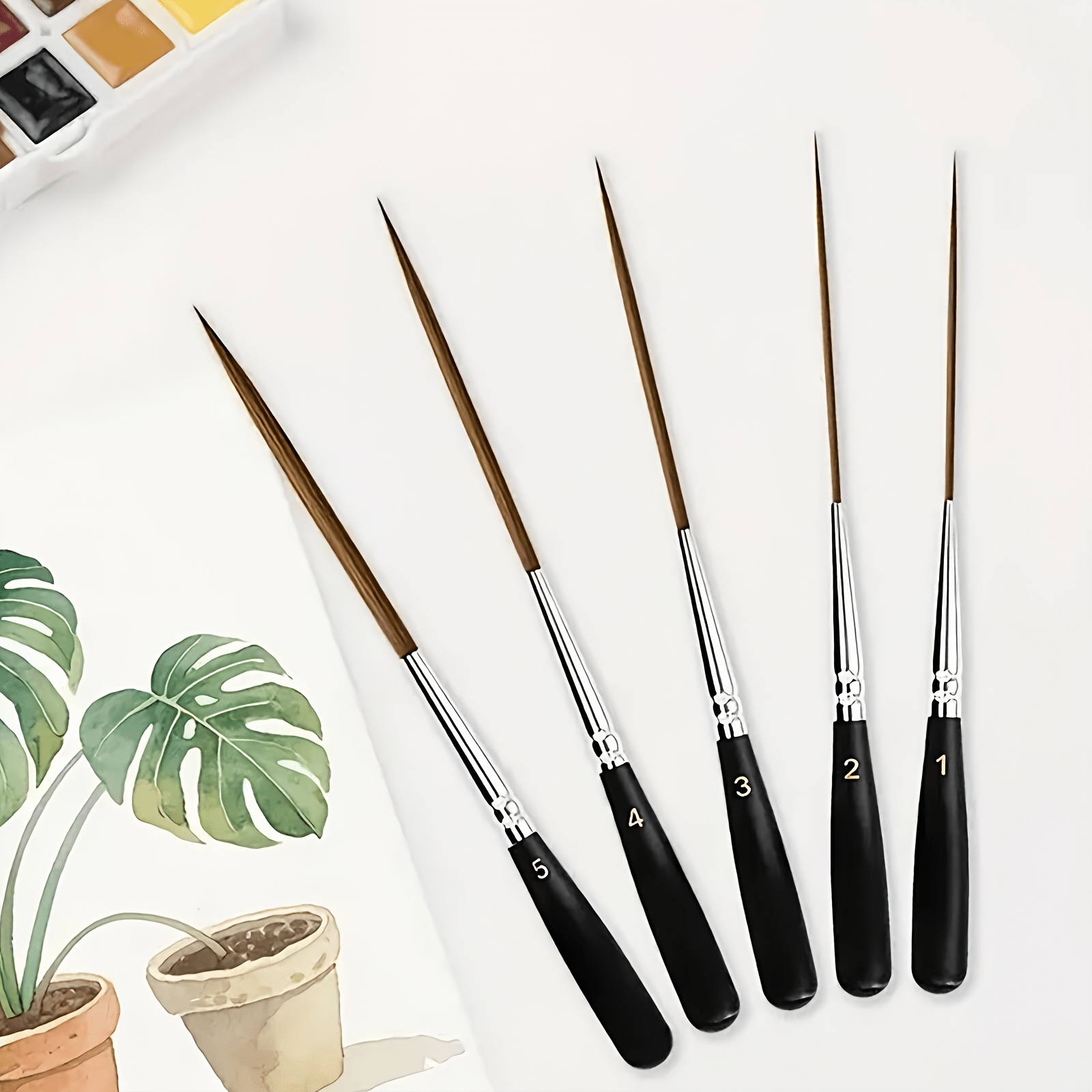 TEMU 5pcs Set Of Artist Oil And Acrylic Paint Brushes, Long-handle Short-filament Brushes With Extra-long Round Tips, Suitable For Oil And Watercolor