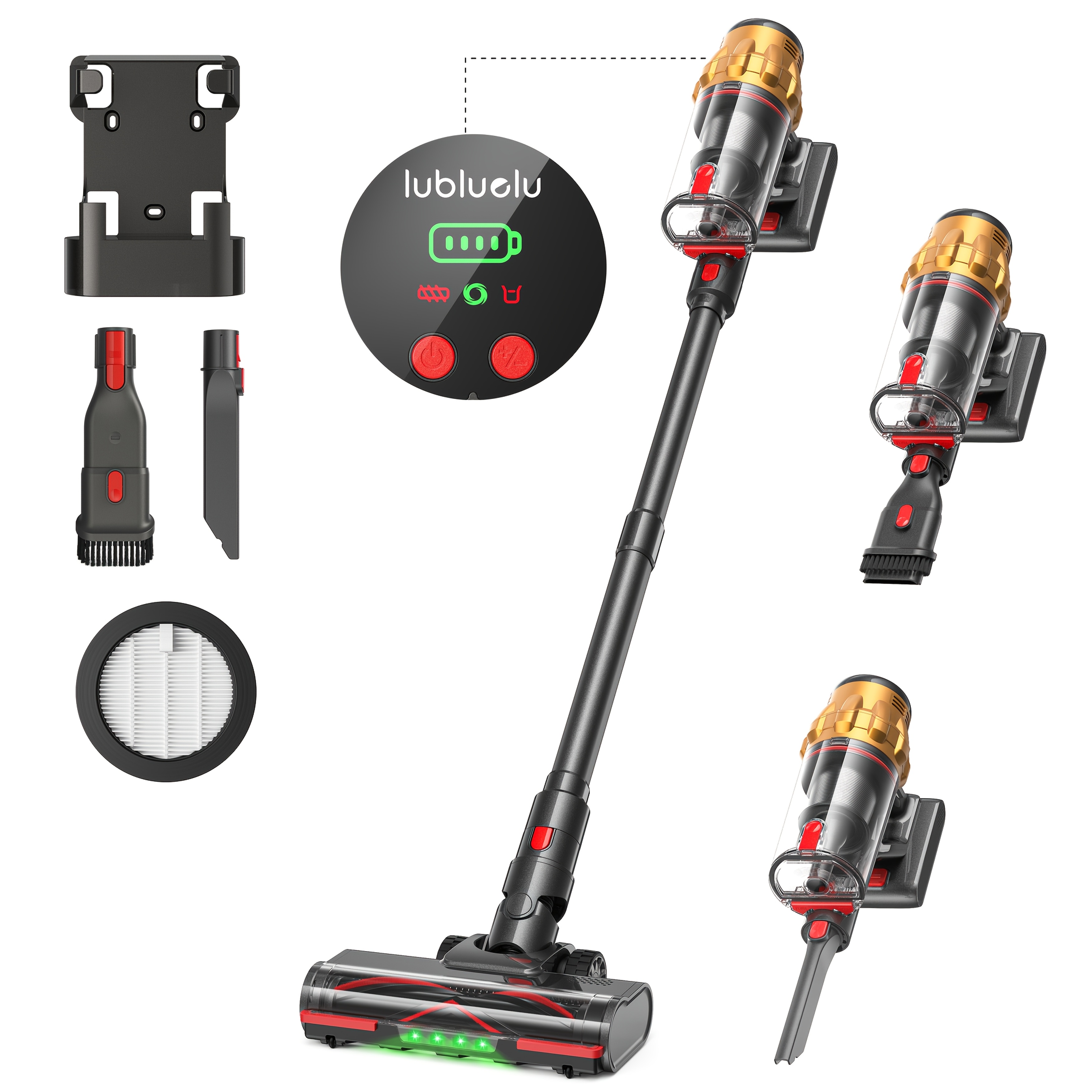 Lubluelu G11 Stick Vacuum Cleaner 45000Pa Super Suction, Upgraded V-Shaped Anti-Tangle Brush & 6-Stage Filtration System, 50 Min Runtime, Quiet 62dB, Pet Hair /Hard Vacuum with Global Voltage (100-240V) - Plug, Ideal