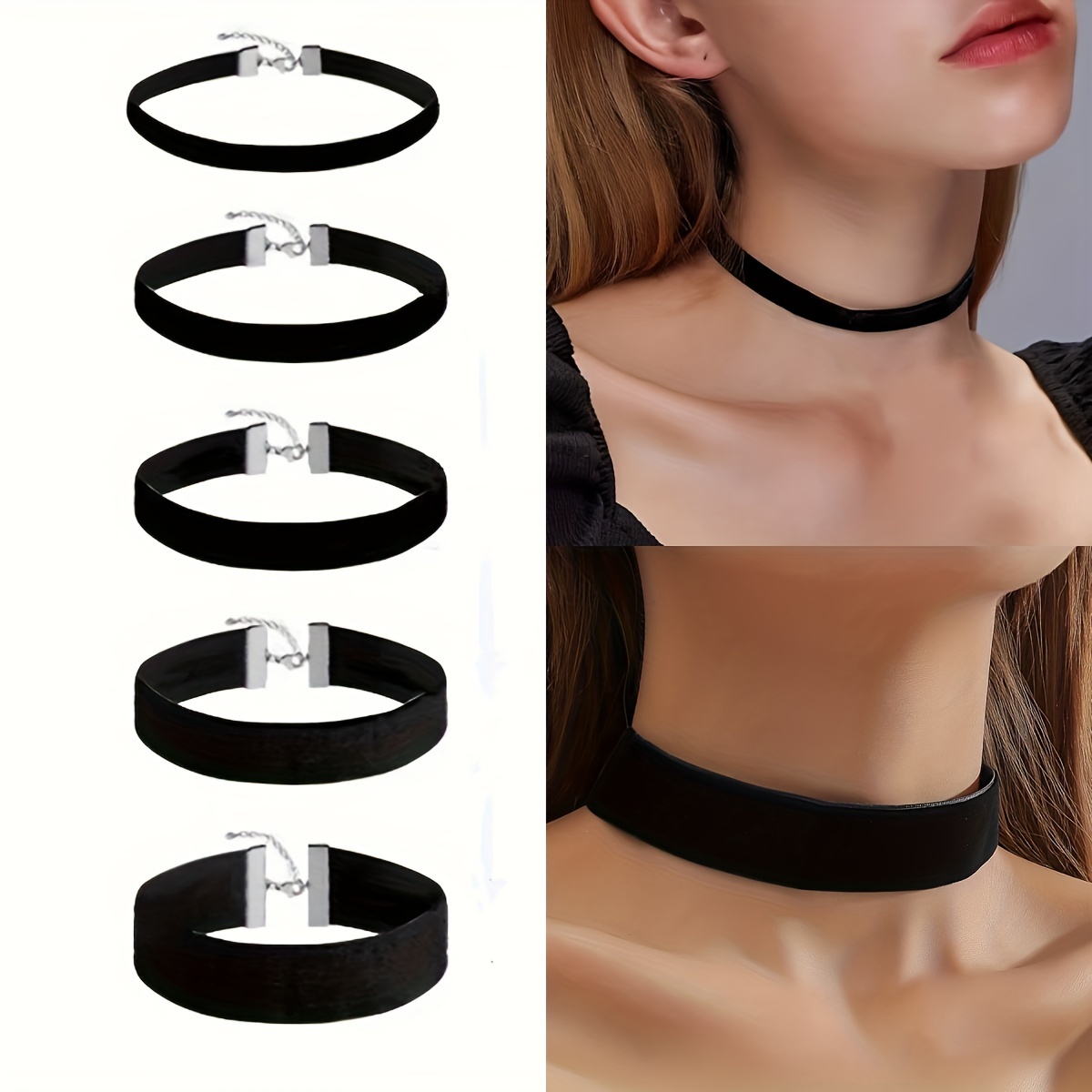 

5pcs/Set ras du cou en velours noir , collier gothique sexy en polyester pour femmes - placage, en velours toutes à au avec fermoir