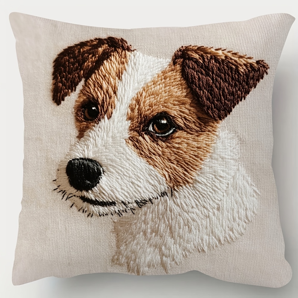 

1pc Jack Terrier Pillow Cover 18x18" - Cozy Short Plush, Double-sided Print With Zip Closure, Hand Washable - Ideal For Living Room & Bedroom Decor (no Insert)