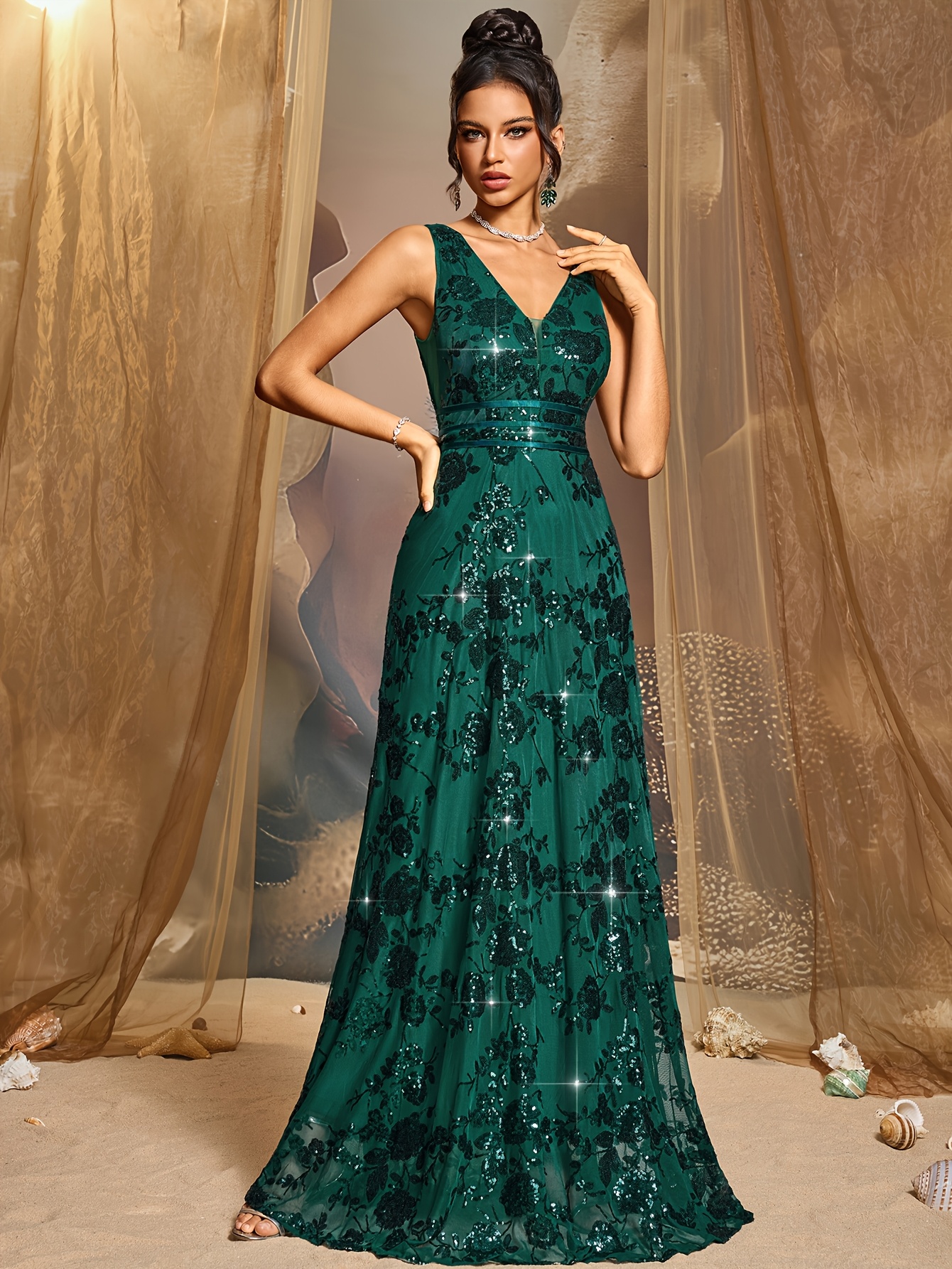 dark green sequin dress Morden Dark Green Sequins Mermaid Sweetheart Long Side Slit Evening Pr –  MarryLover main image 0