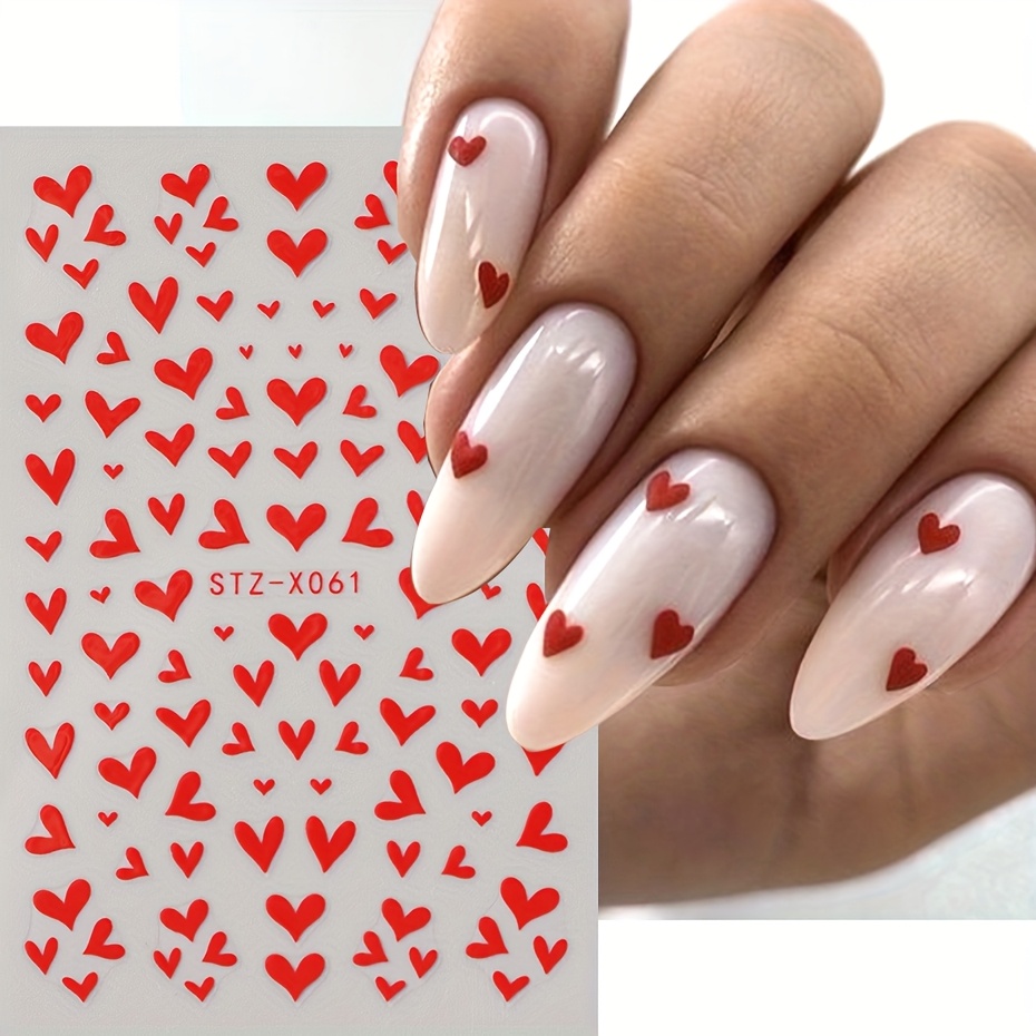 

Valentine's Day 3d Red Heart Nail Art Stickers - Sparkling Self-adhesive Decals For Diy Manicure, Women & Girls