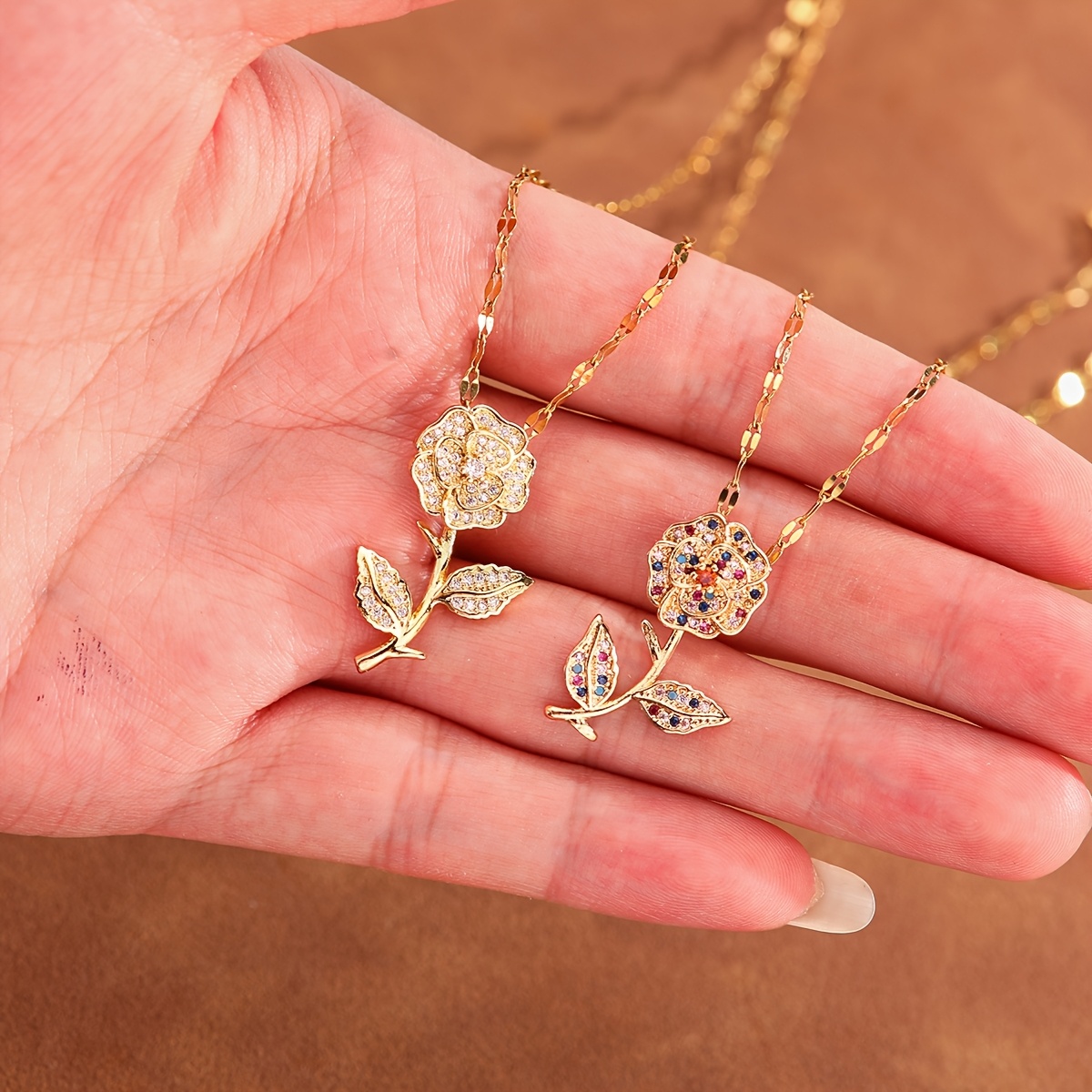 Women's Spring Summer Rose Flower Pendant Necklace