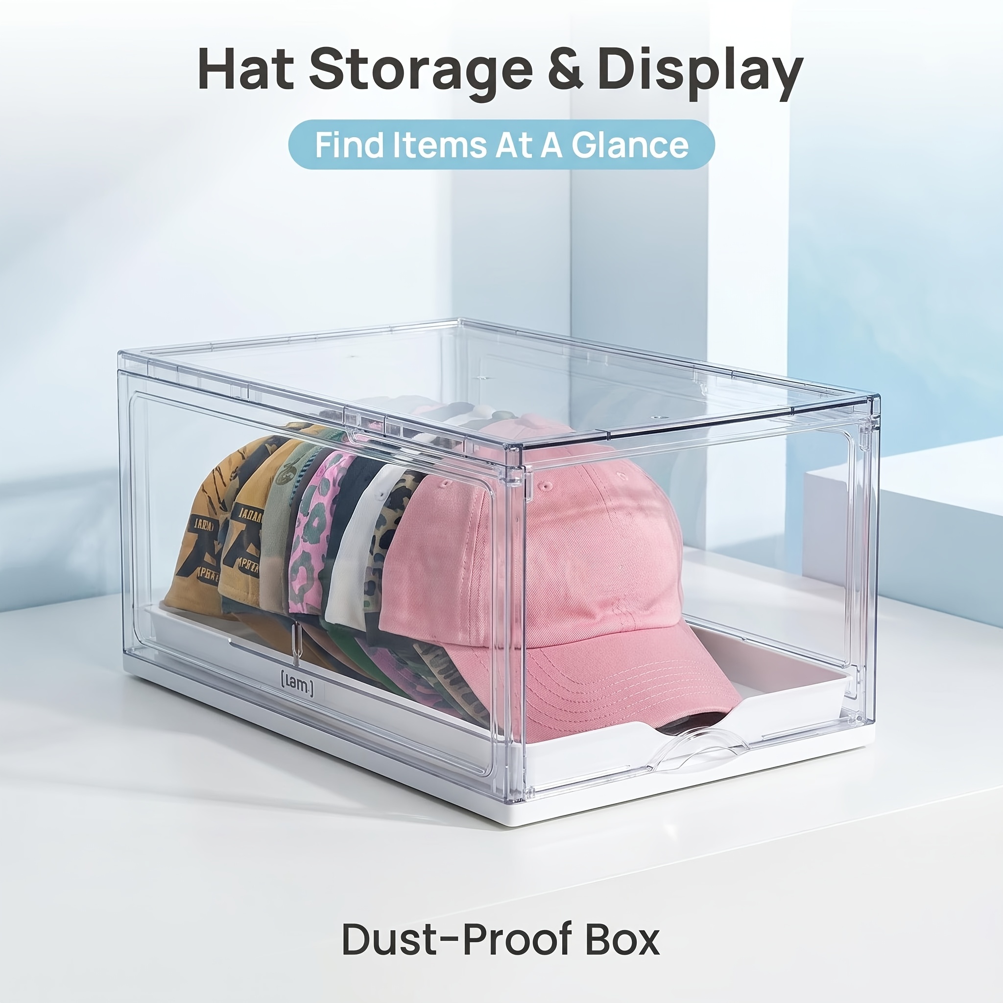 TEMU 1pc Large Clear Plastic Magnetic Door Drawer Storage Unit With Sliding Tray & Stackable Rack - Freestanding Hat & Organizer Suitable, Entryway,