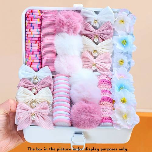 179pcs hair accessory set including bows three dimensional realistic flowers pom pom scrunchies and other elements multiple hair tie styles suitable for girls and women to create a sweet and cute for daily