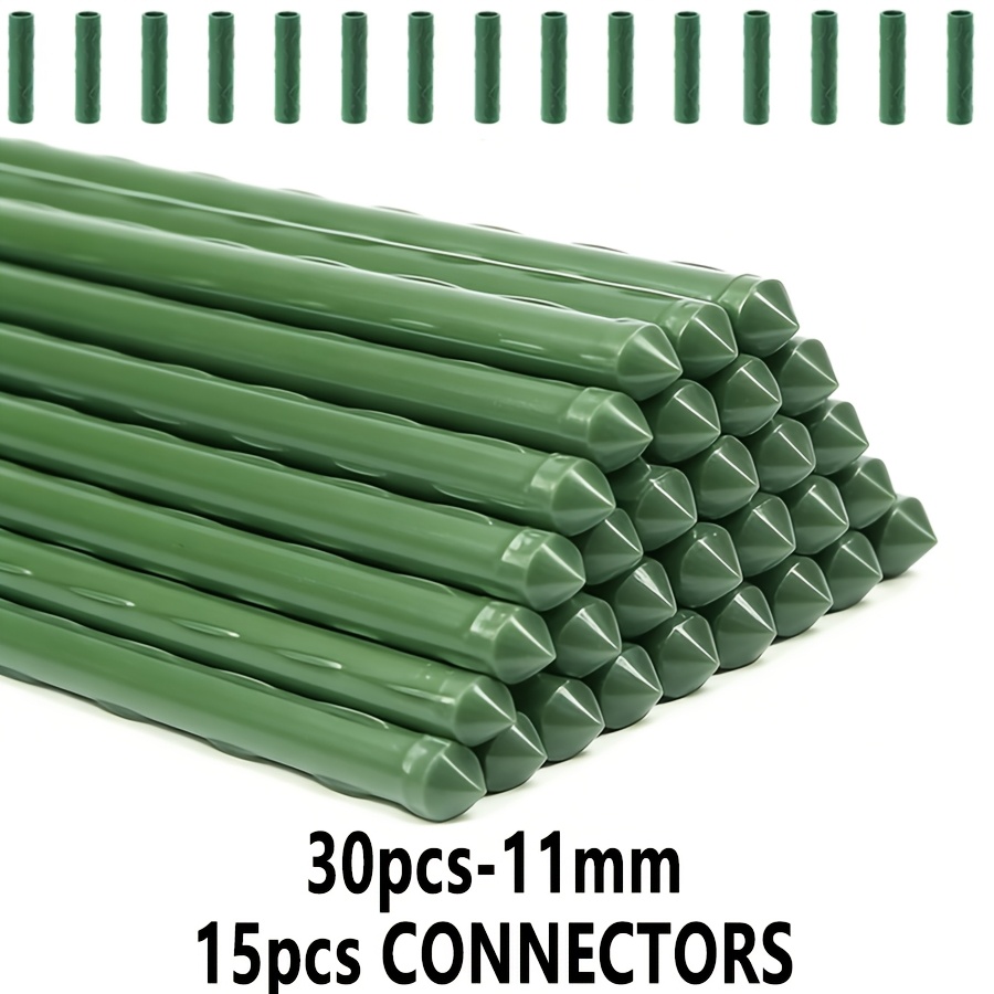 TEMU 30/50pcs Plant Stakes, Extra-long 36 In Heavy-duty Plastic Coated Garden Stakes With 15/25pcs Connectors, For Plant Support And Organization -
