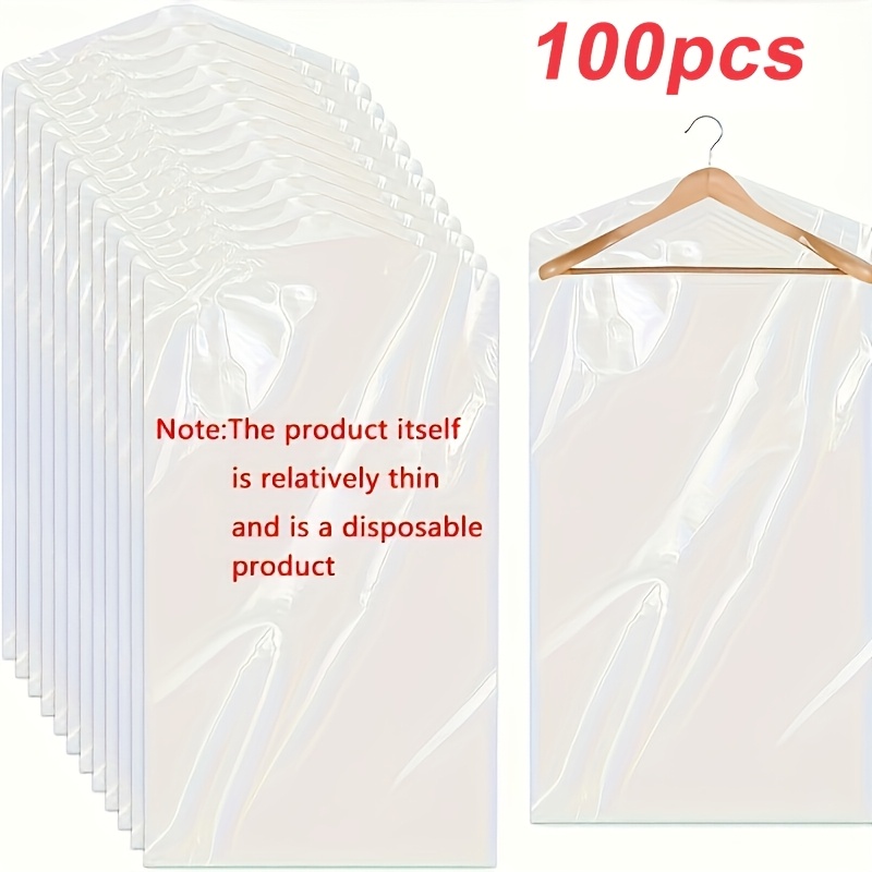 50/100pcs Clear Plastic Garment Bags - Disposable Hanging Dust Covers For Suits, Wedding Gowns, And Formal Attire, Transparent Clothes Storage Bags For And Home Organization, Clothes Organizer Storage