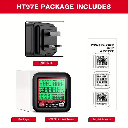 ht97 digital socket tester smart voltage detector rcd gfci voltage test uk plug large display socket tester
