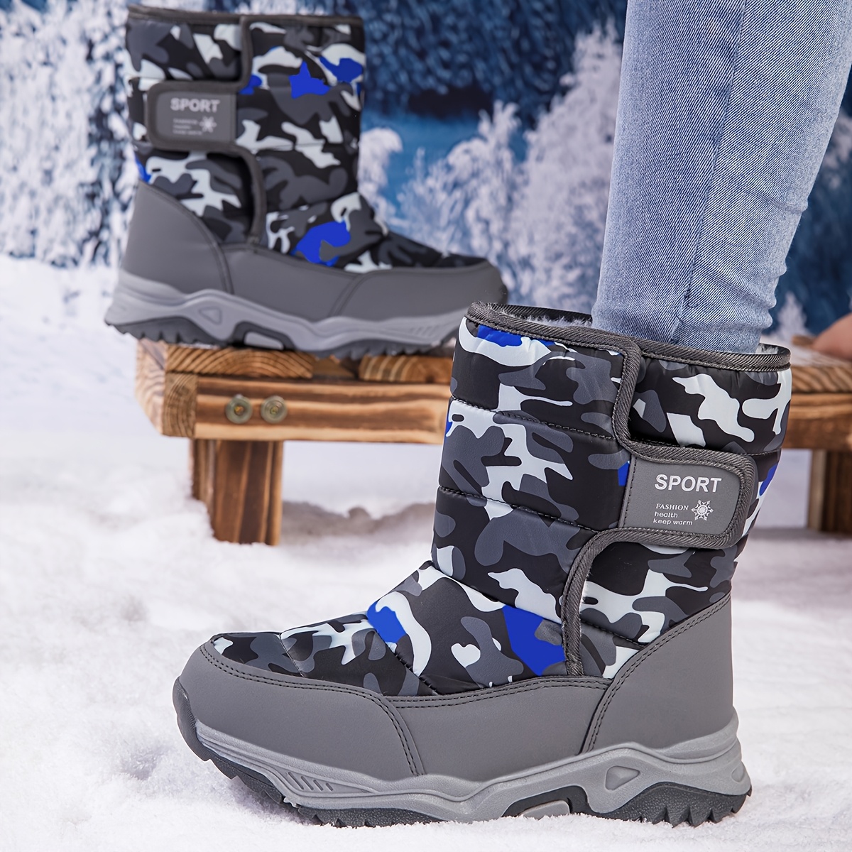 Unisex Winter Warm Snow Boots, Boots, High- Boots 9965 Camouflage