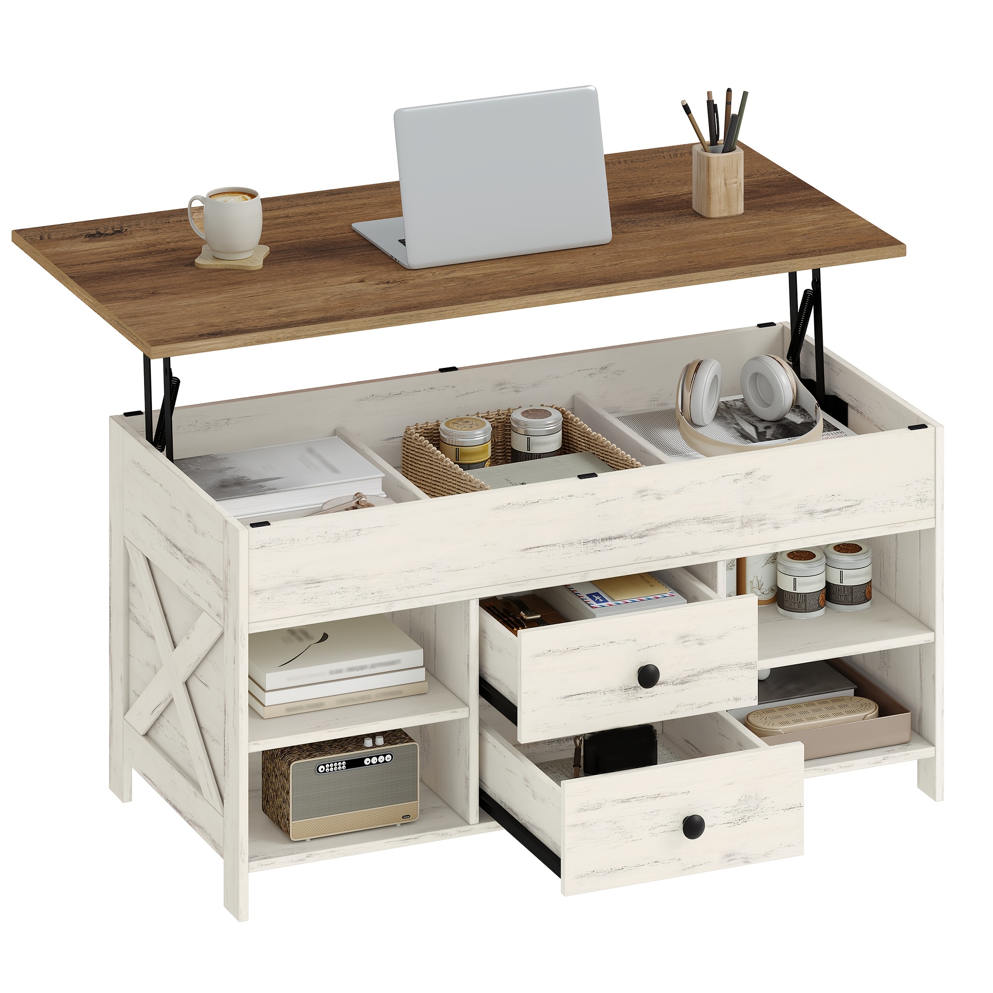 TEMU mesa de ajustable, mesa de sofá, 2 cajones y de almacenamiento , 50 x 100 .3-61.3 cm, para , comedor, oficina, -marrón