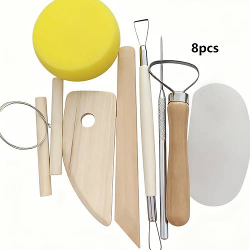 s e teachers edition 8pcs pottery and clay carving tools double sided with smooth wooden handles polymer clay tools for classes 8pcs set