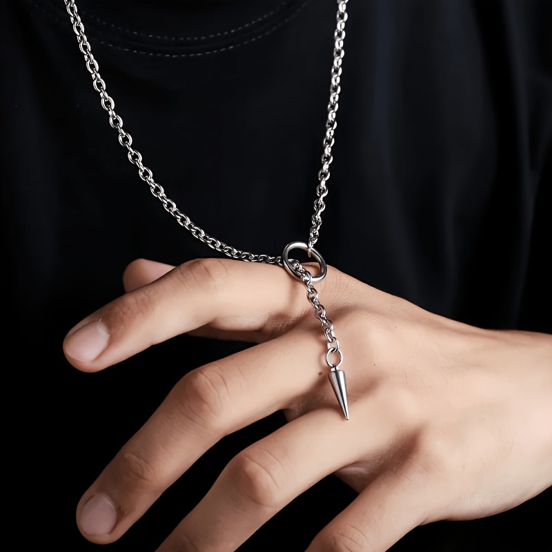 Couple Minimalist Hip-Hop Circle Cone Pendant Titanium Steel Necklace