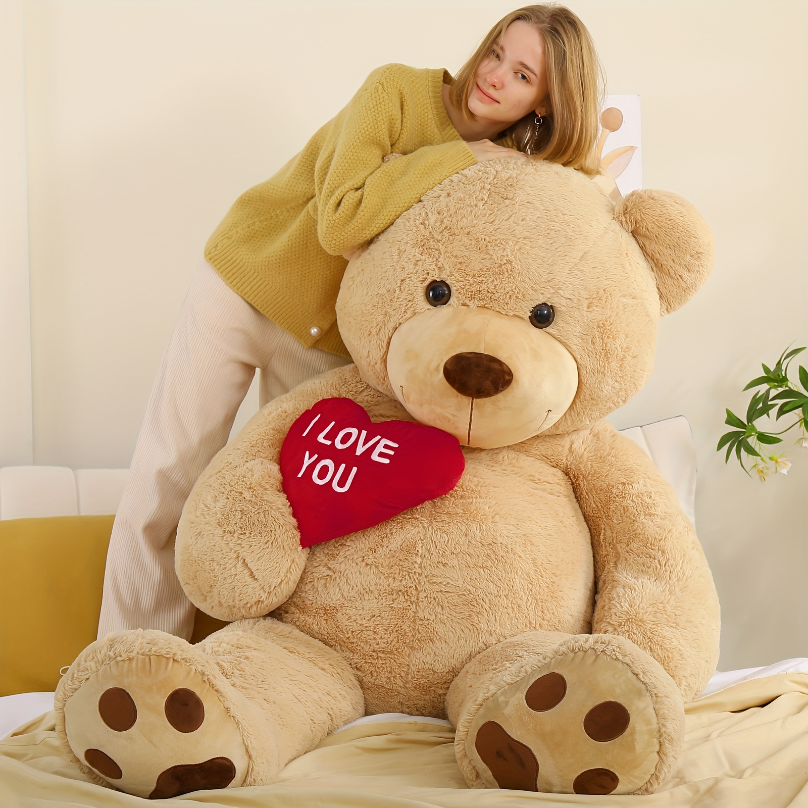 

Giant I Love You Teddy Bear 6ft With Heart, 183cm Large Plush Bear Stuffed Animal Soft Cuddly Toy Big, Birthday Gifts For Women Mother's Day Decorations (light Brown)