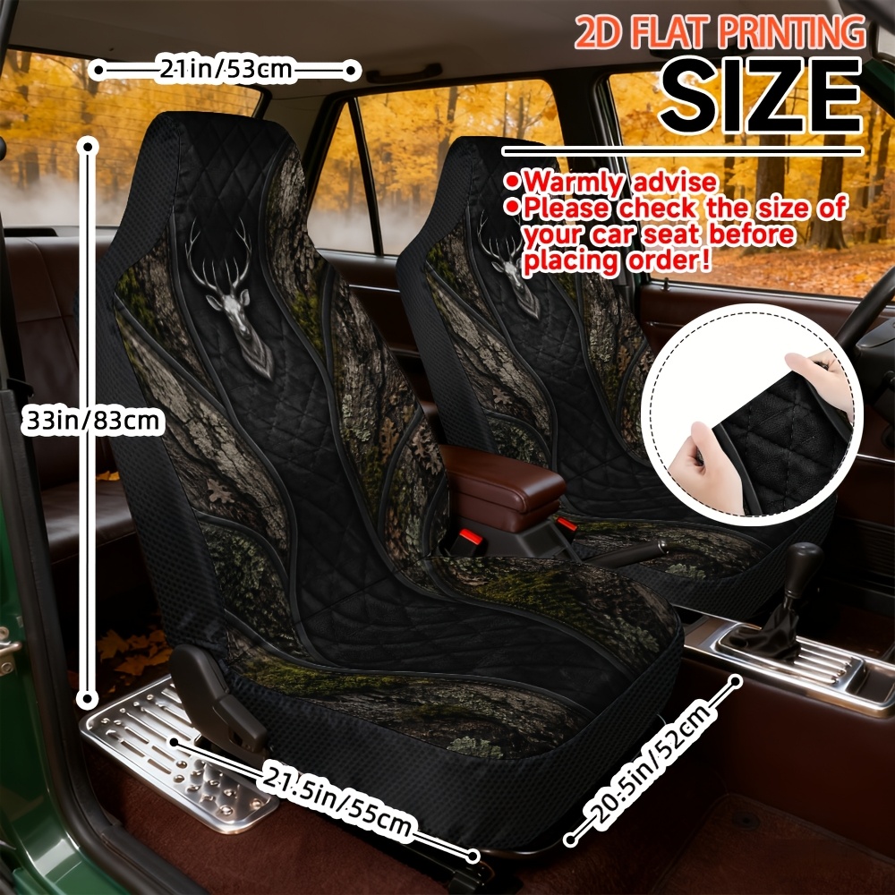 TEMU 2d Flat, 2pcs Front Seat Covers With Deer Head And Textured Bark Print, Fit Most Vehicles, Improve Ride And Suitable For , For You And