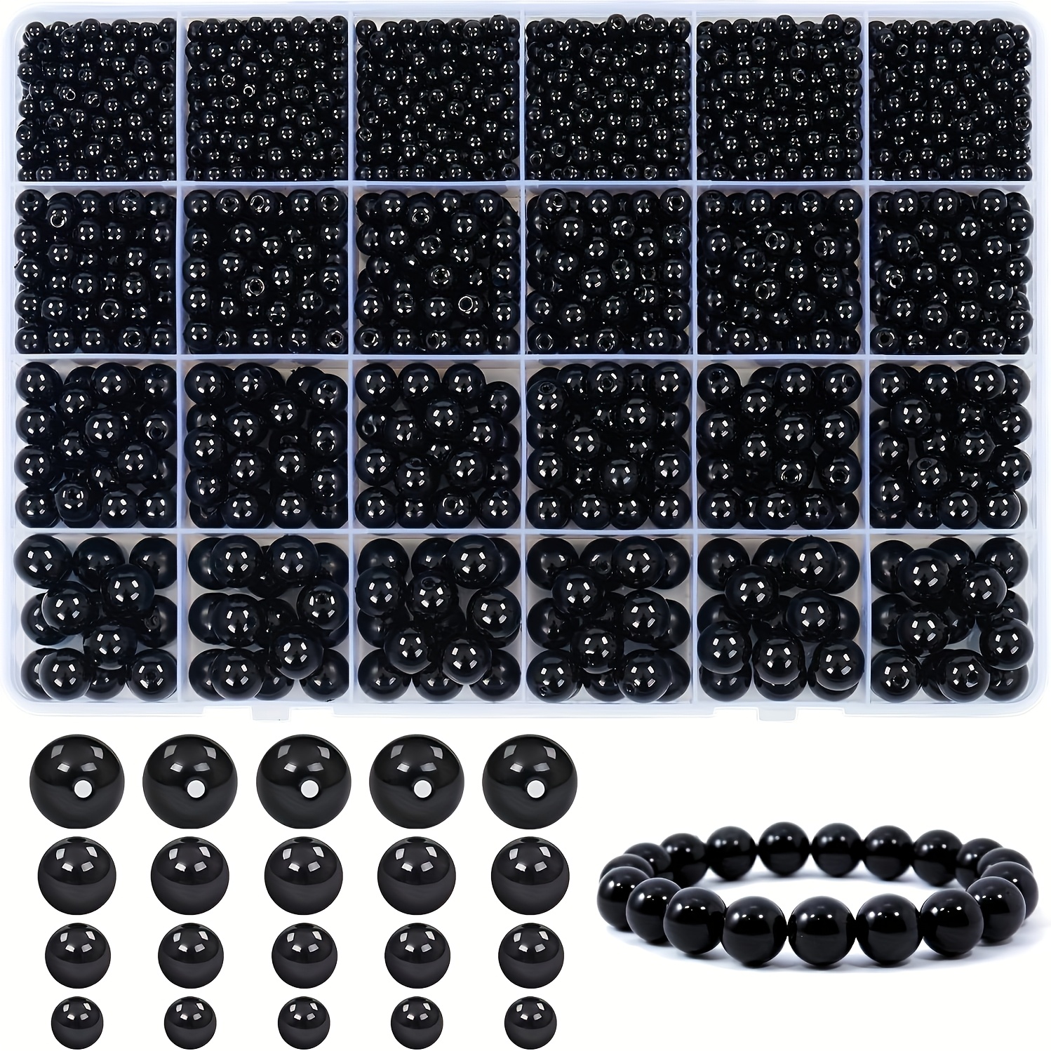 E-shop Schwarzes Bastelperlen-Set: 1890 Stück, Größen 4/6/8/10 mm, Lochperlen, Schmuckherstellungs-Set, Spiel, Meerjungfrau-Thema, Spitzenschnitt,