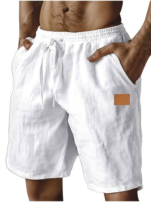 mens linen shorts summer shorts with drawstring pockets elastic waistband solid color comfortable and breathable casual daily vacation style