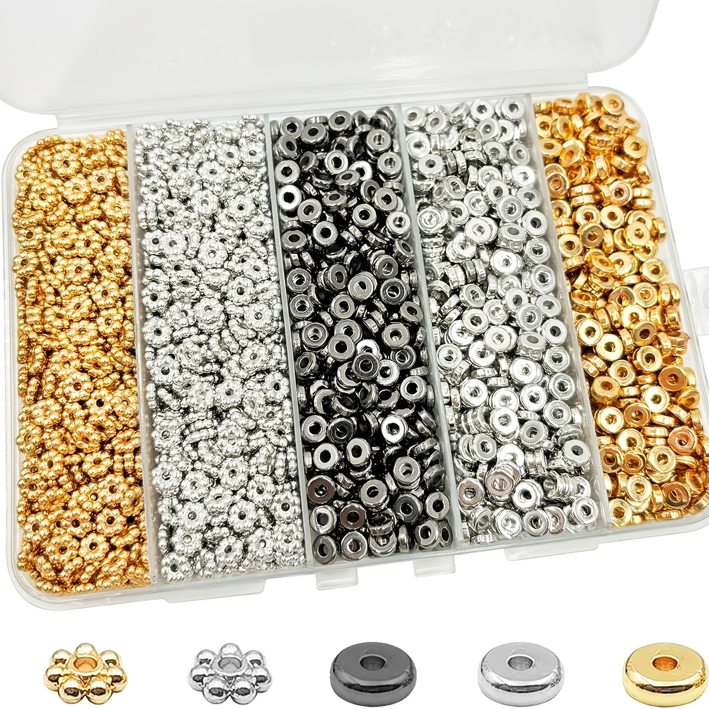 TEMU 2000pcs Perles d'espacement plates rondes de 6 mm, Perles pour kit de fabrication de bracelets, Perles d'espacement plates Heishi en polymère,