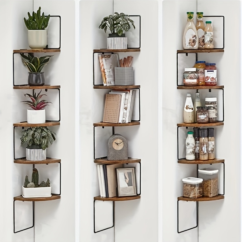 Wall Mount Corner Shelf 5 Tier Rustic Wood Floating Shelves Temu