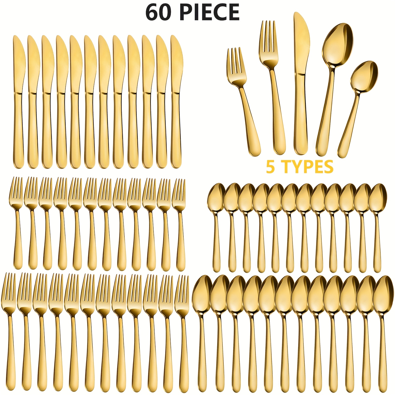 TEMU 60pcs Set Of Knife, Fork, And Spoon Set, /40/60pcss, Classic , High-end And Elegant, , Suitable For Family Use, Party, Decoration Gift For
