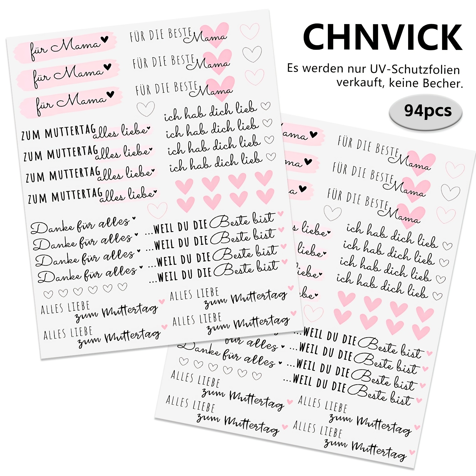 TEMU 94pcs German Mother's Day Candle, Uv Dtf Rub On Transfers For Taper Candles, High For 16oz Glass Can Wraps, Mugs, Furniture, Tables & Laptop,